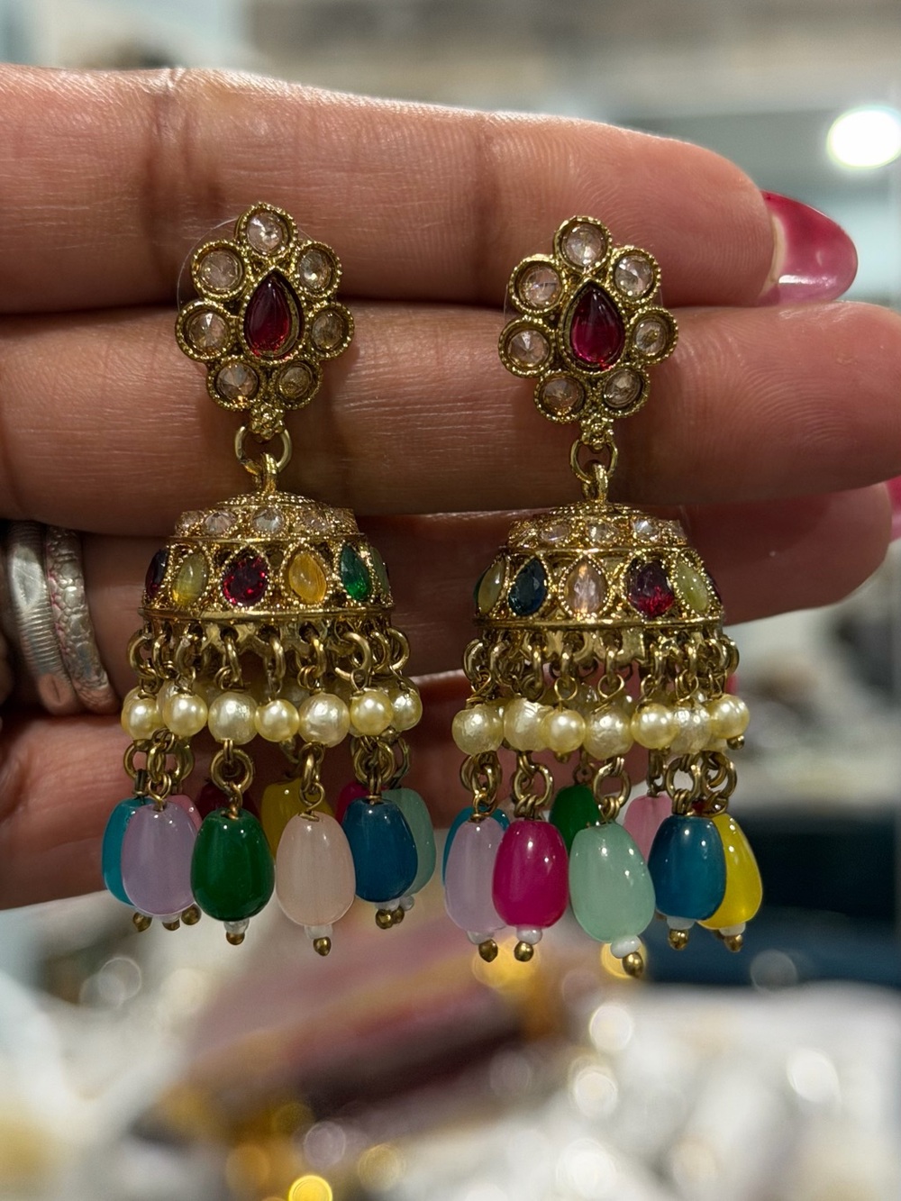 jhumki  Earrings with multicolour beads